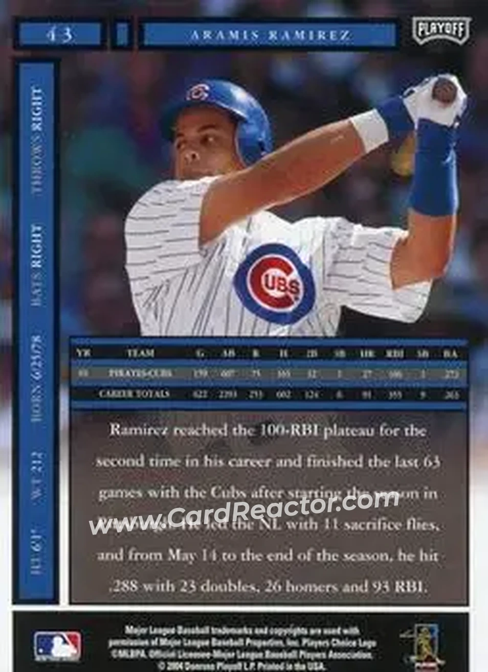 2004 Playoff Honors #43 - Aramis Ramirez - Chicago Cubs - Back