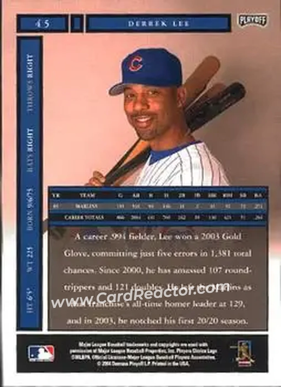 2004 Playoff Honors #45 - Derrek Lee - Chicago Cubs - Back