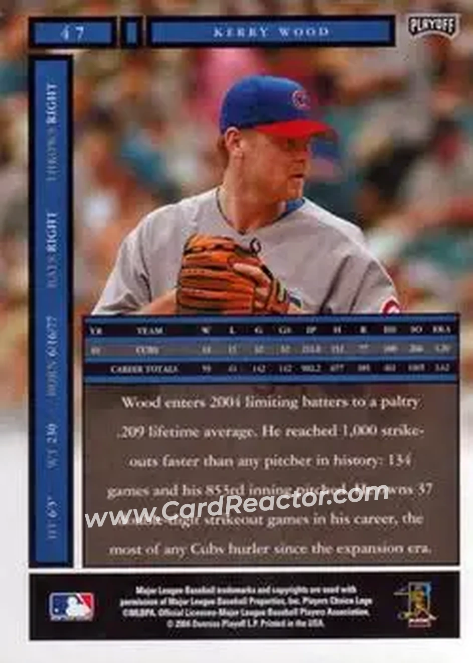 2004 Playoff Honors #47 - Kerry Wood - Chicago Cubs - Back