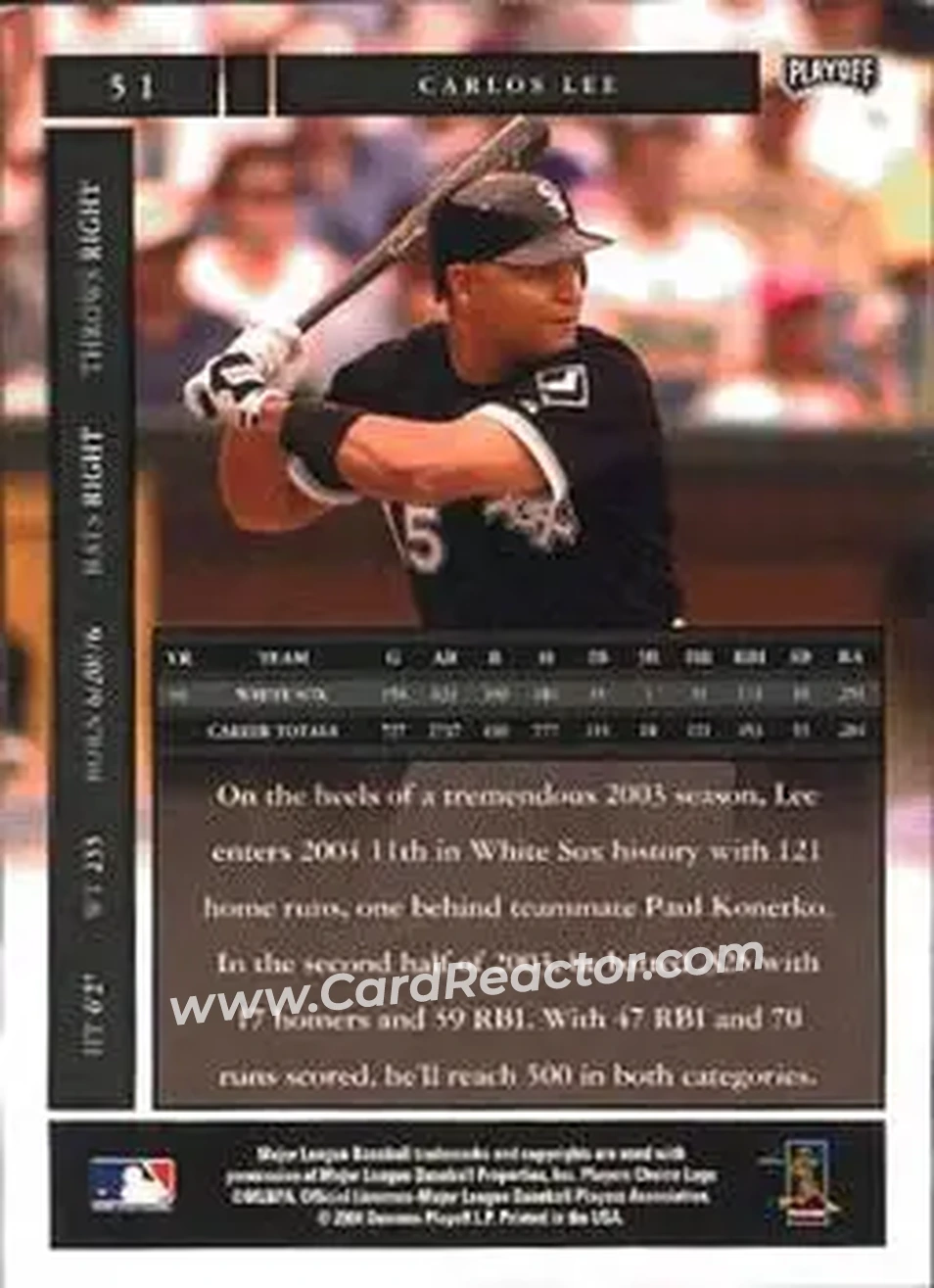 2004 Playoff Honors #51 - Carlos Lee - Chicago White Sox - Back