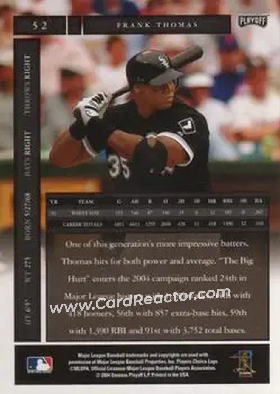 2004 Playoff Honors #52 - Frank Thomas - Chicago White Sox - Back