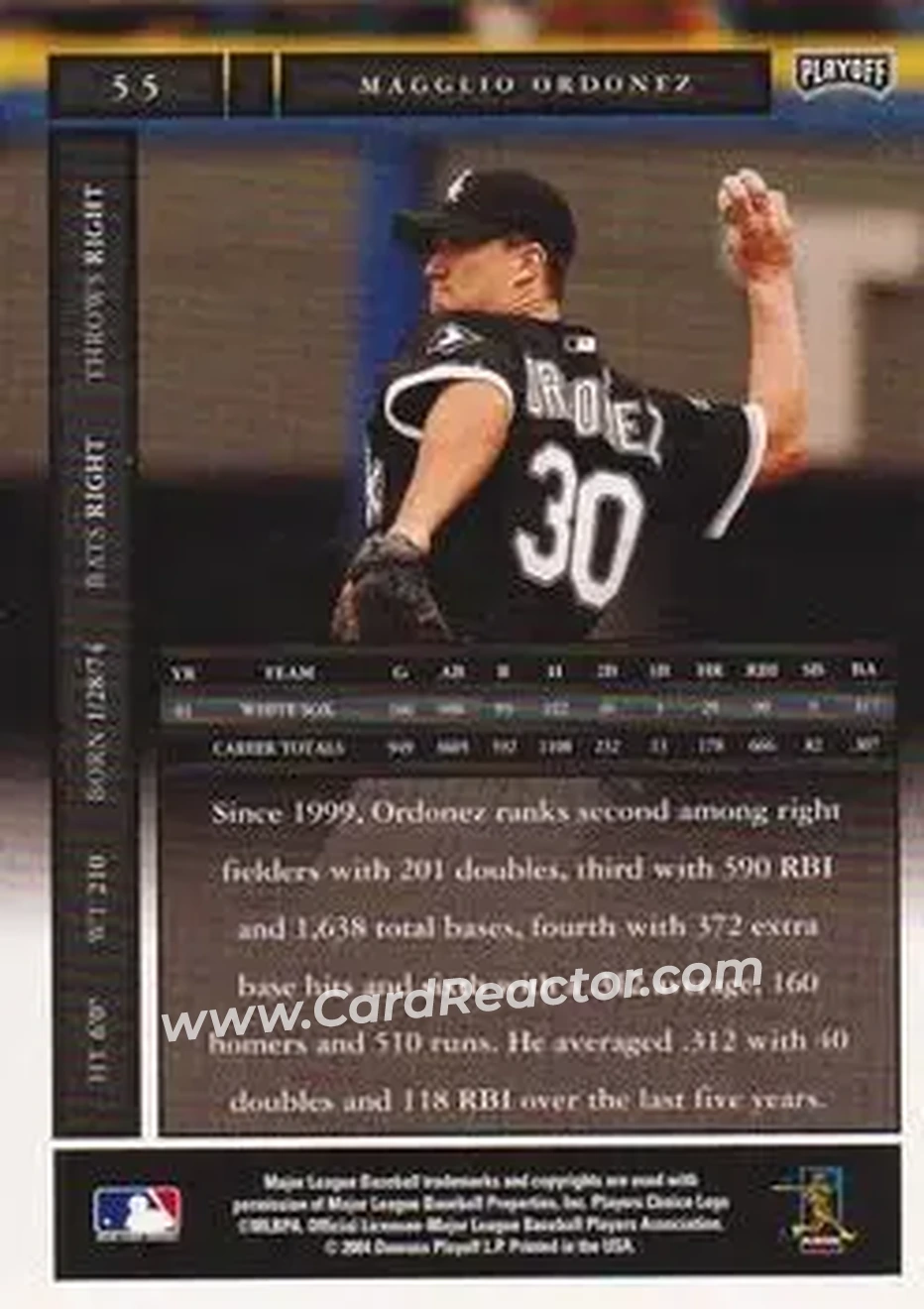 2004 Playoff Honors #55 - Magglio Ordonez - Chicago White Sox - Back