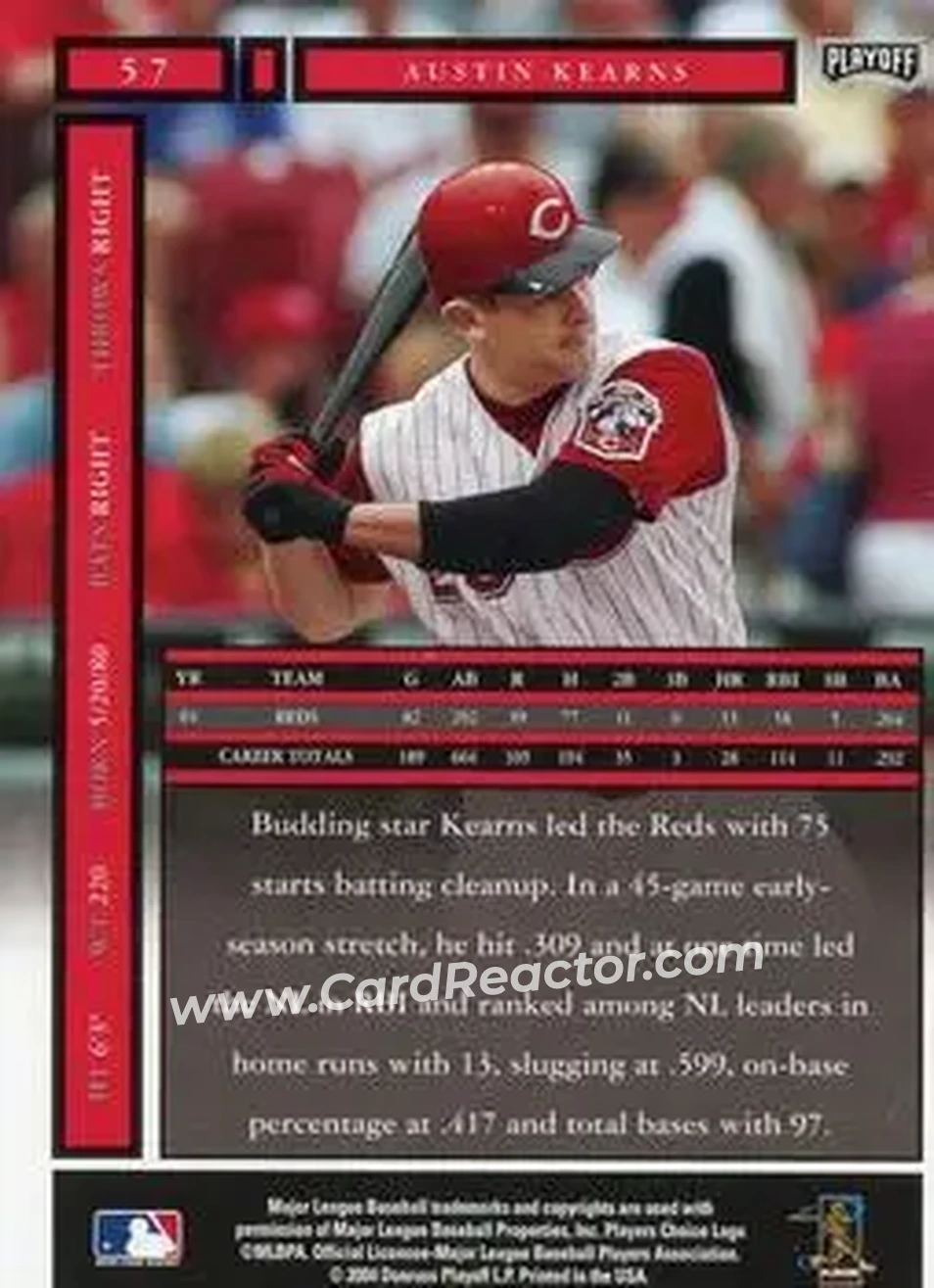 2004 Playoff Honors #57 - Austin Kearns - Cincinnati Reds - Back