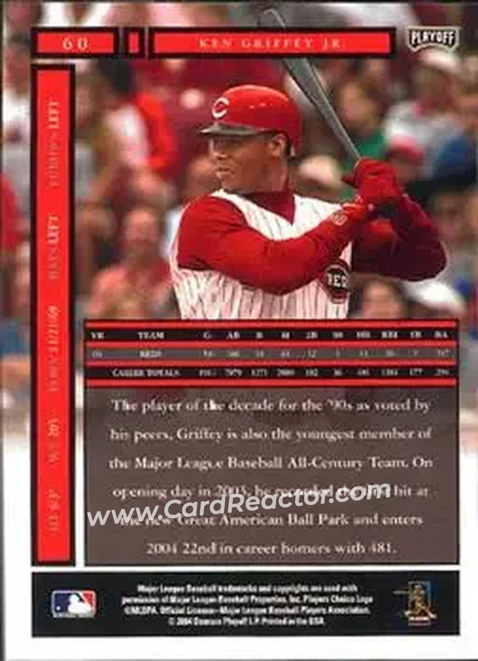 2004 Playoff Honors #60 - Ken Griffey Jr. - Cincinnati Reds - Back