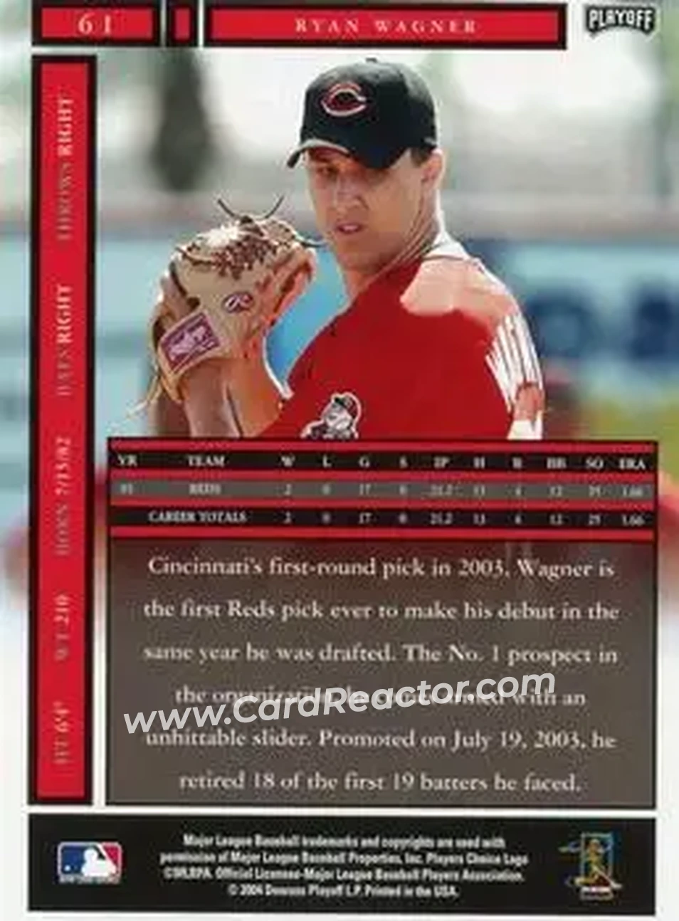 2004 Playoff Honors #61 - Ryan Wagner - Cincinnati Reds - Back