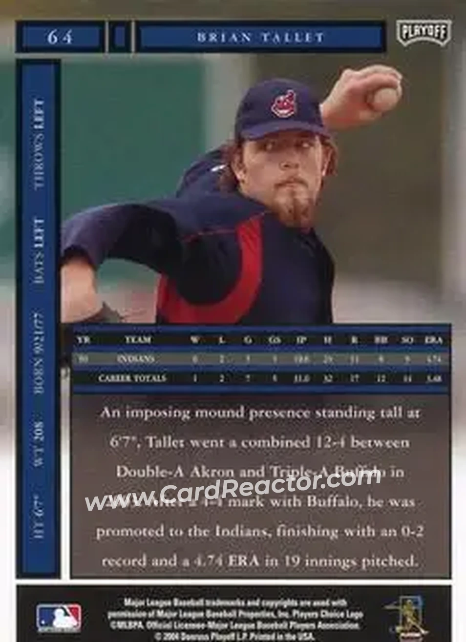 2004 Playoff Honors #64 - Brian Tallet - Cleveland Indians - Back