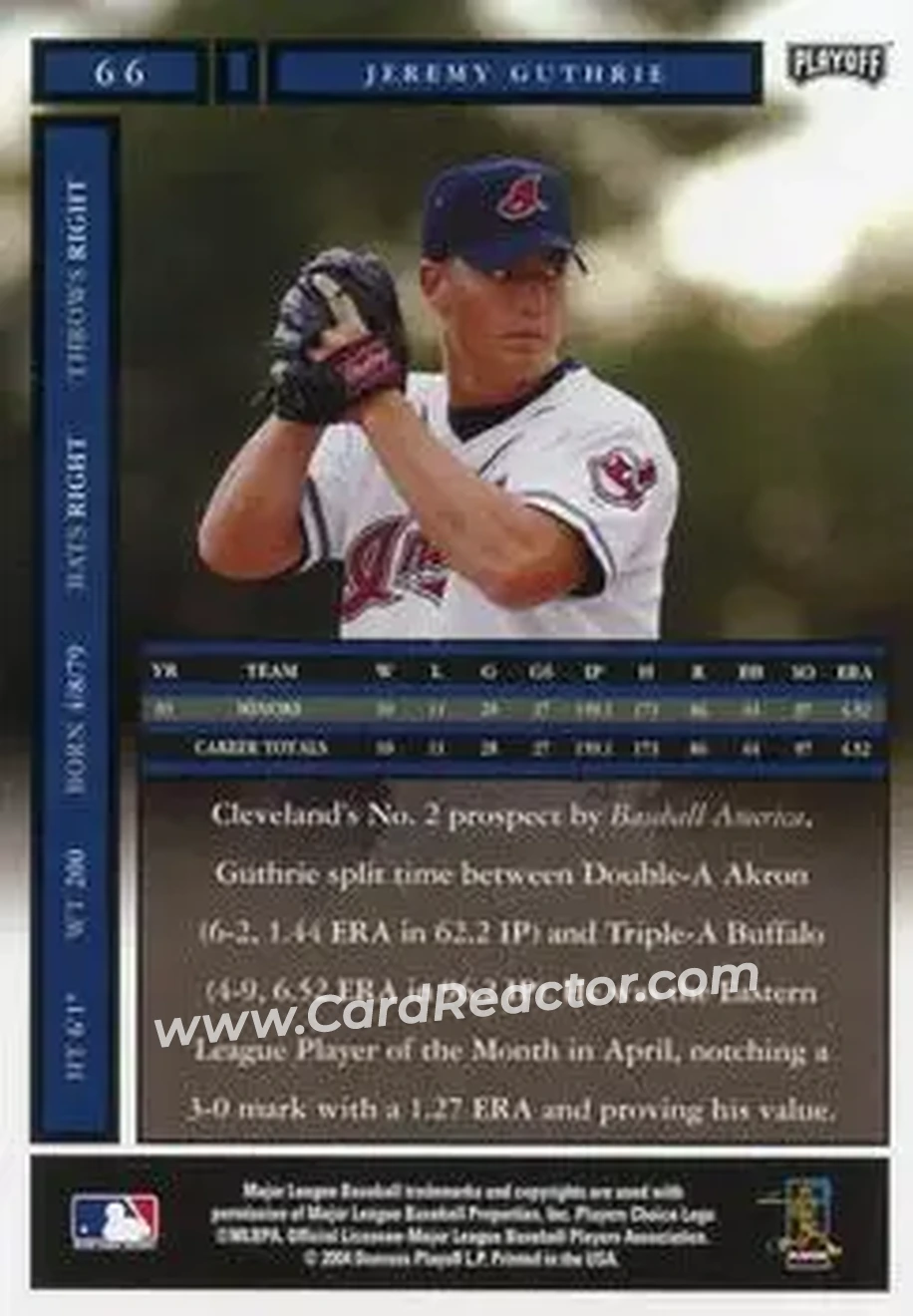 2004 Playoff Honors #66 - Jeremy Guthrie - Cleveland Indians - Back