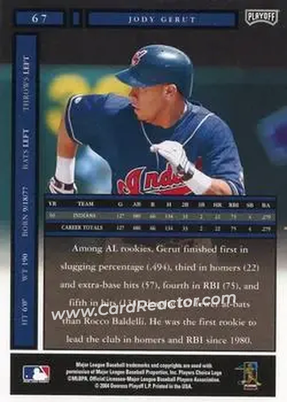 2004 Playoff Honors #67 - Jody Gerut - Cleveland Indians - Back