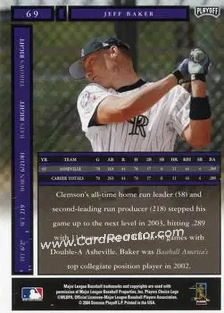 2004 Playoff Honors #69 - Jeff Baker - Colorado Rockies - Back