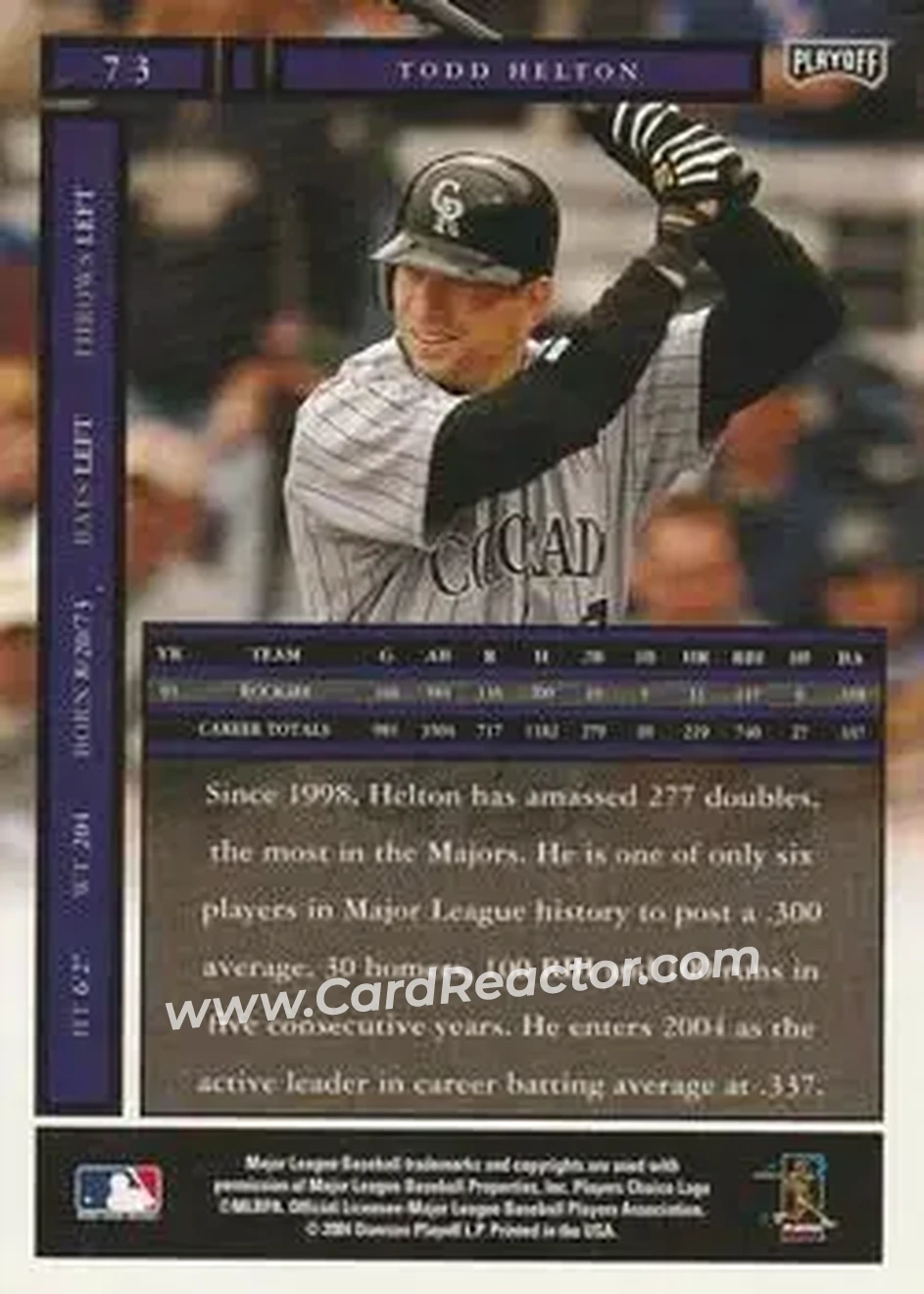 2004 Playoff Honors #73 - Todd Helton - Colorado Rockies - Back