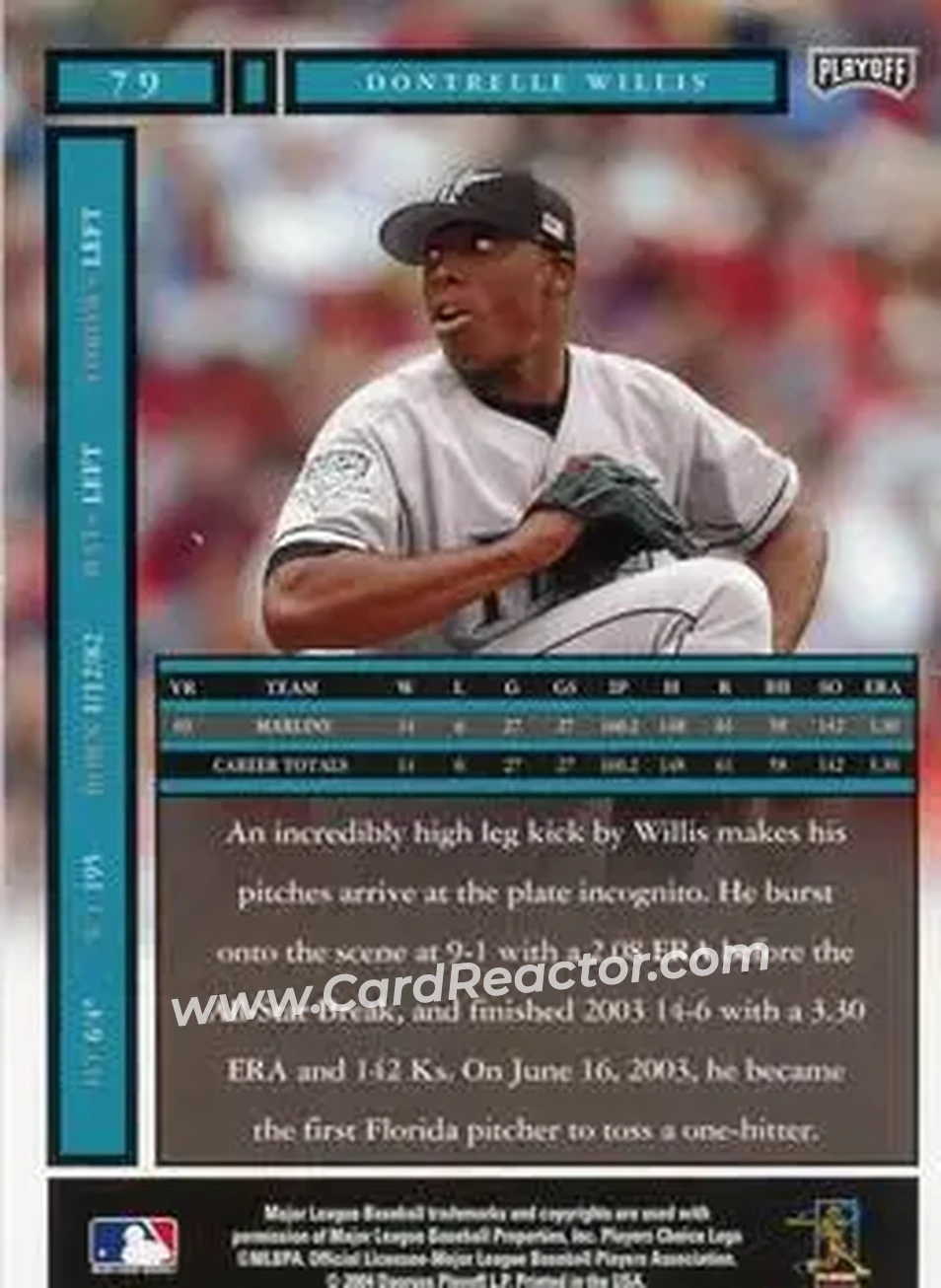 2004 Playoff Honors #79 - Dontrelle Willis - Florida Marlins - Back