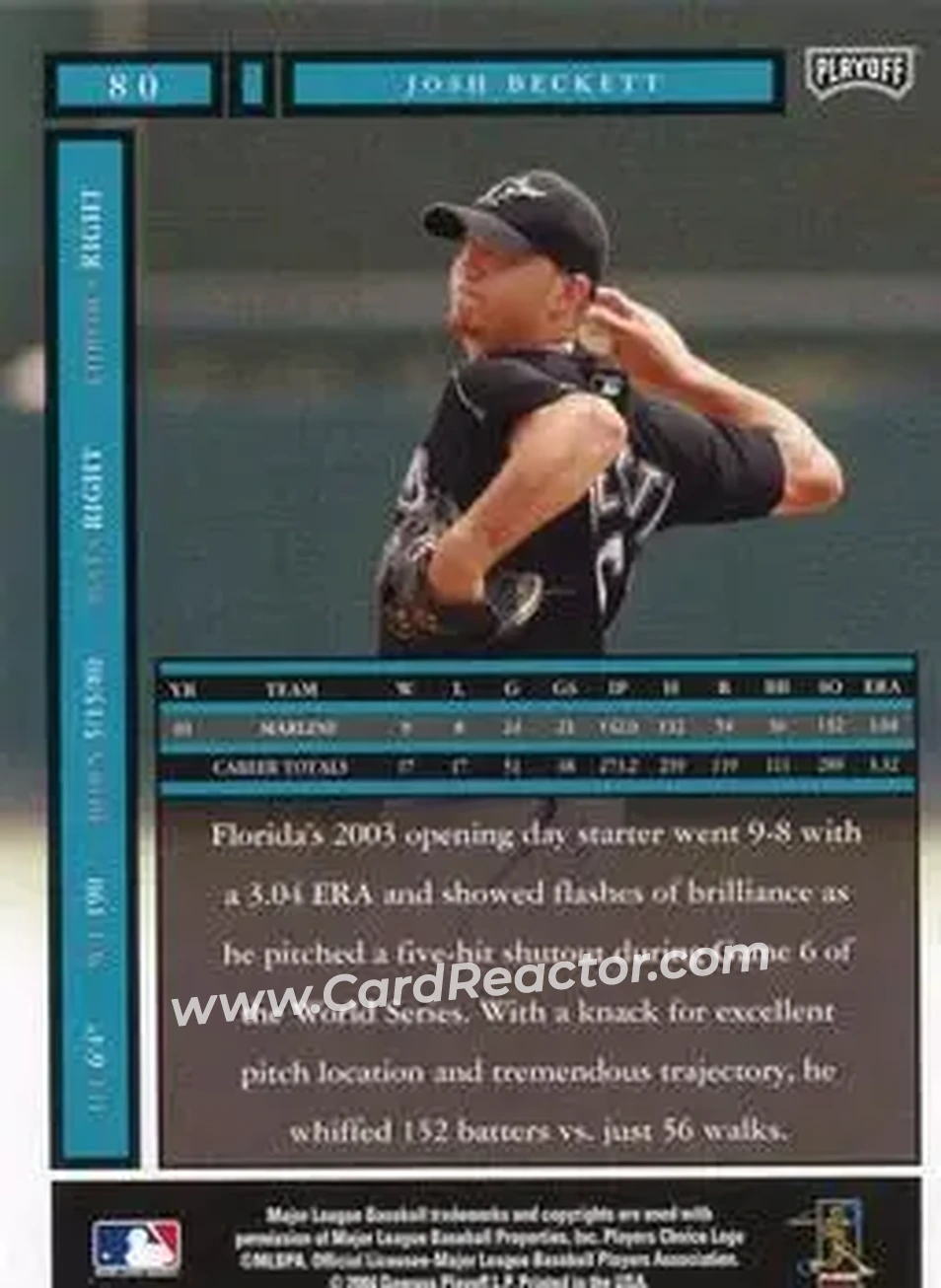 2004 Playoff Honors #80 - Josh Beckett - Florida Marlins - Back