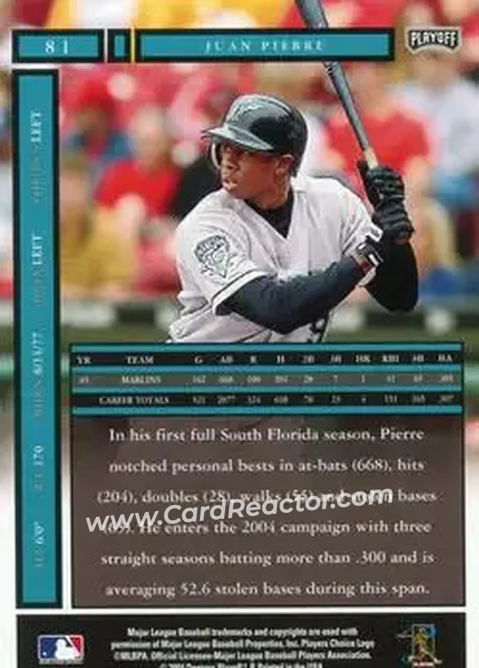 2004 Playoff Honors #81 - Juan Pierre - Florida Marlins - Back