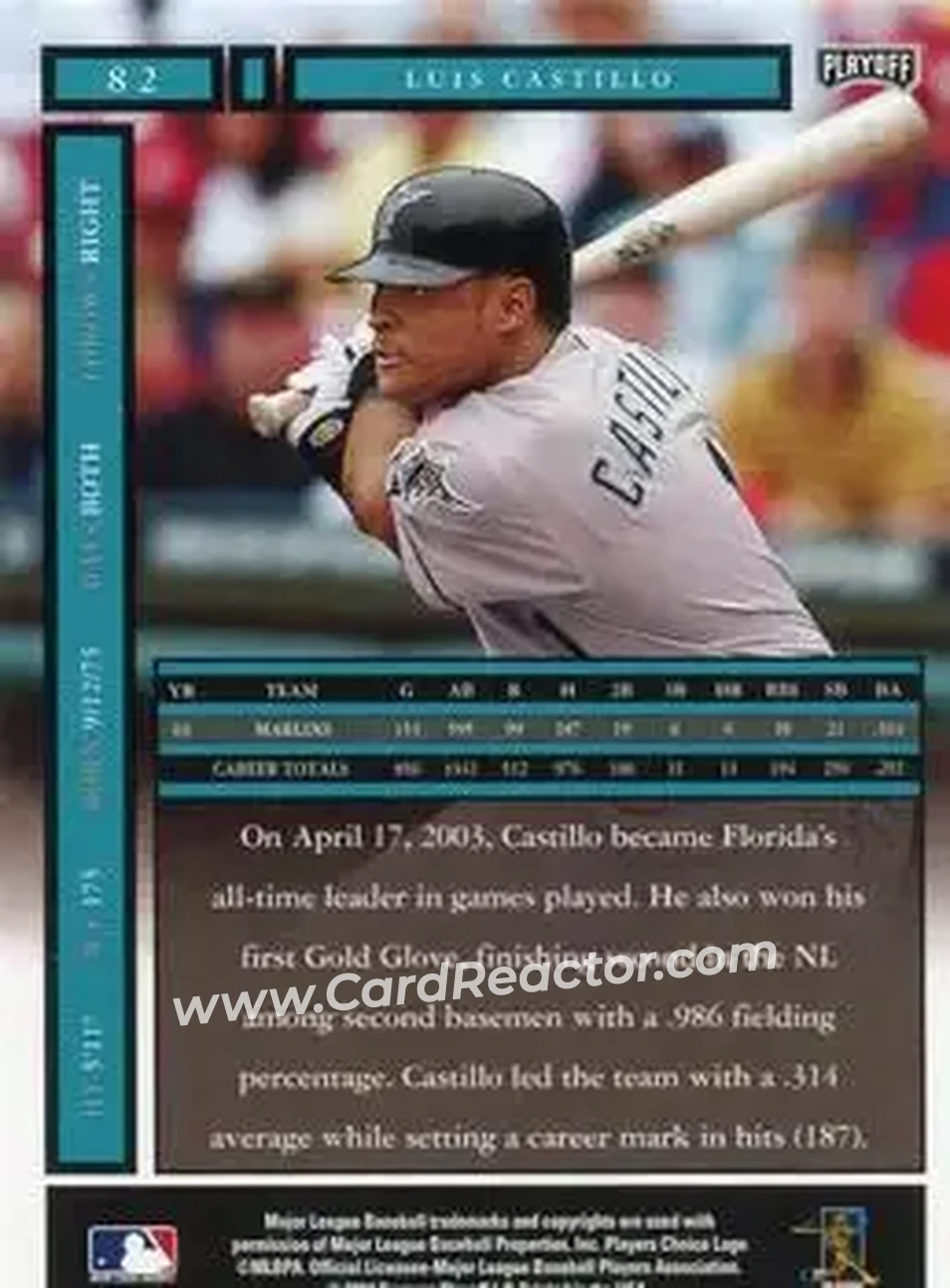 2004 Playoff Honors #82 - Luis Castillo - Florida Marlins - Back
