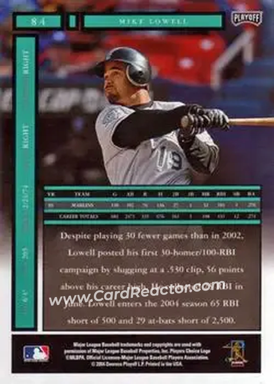 2004 Playoff Honors #84 - Mike Lowell - Florida Marlins - Back