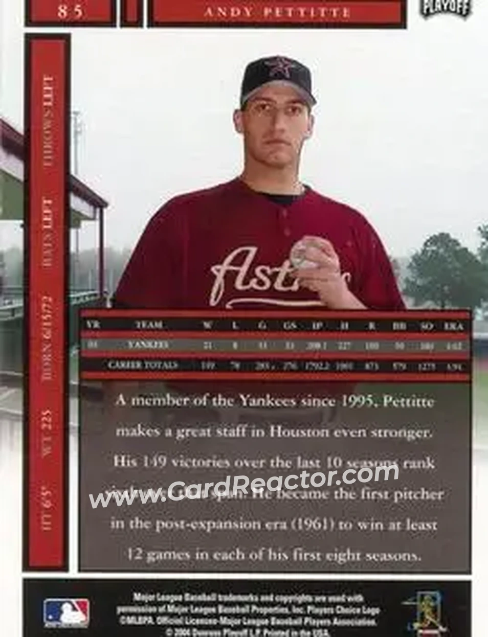 2004 Playoff Honors #85 - Andy Pettitte - Houston Astros - Back