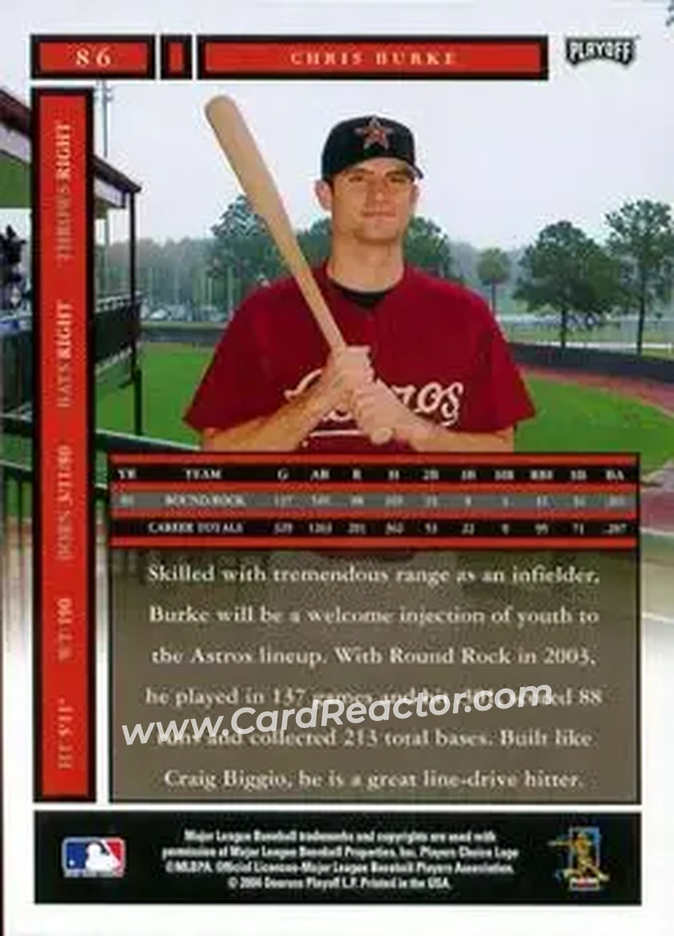 2004 Playoff Honors #86 - Chris Burke - Houston Astros - Back