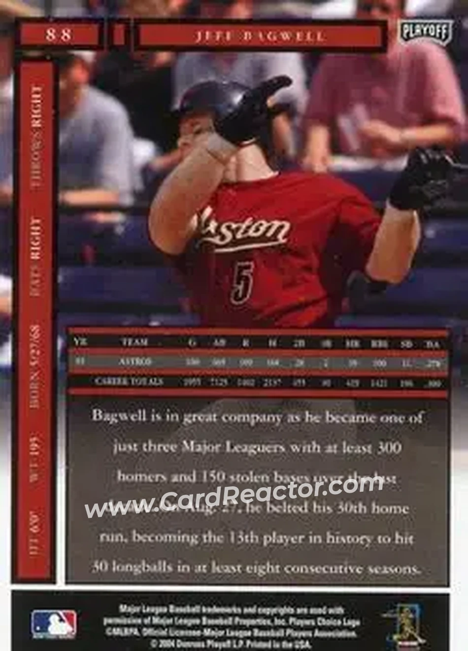 2004 Playoff Honors #88 - Jeff Bagwell - Houston Astros - Back