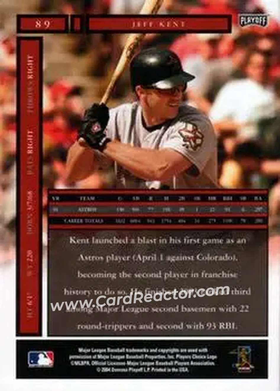 2004 Playoff Honors #89 - Jeff Kent - Houston Astros - Back