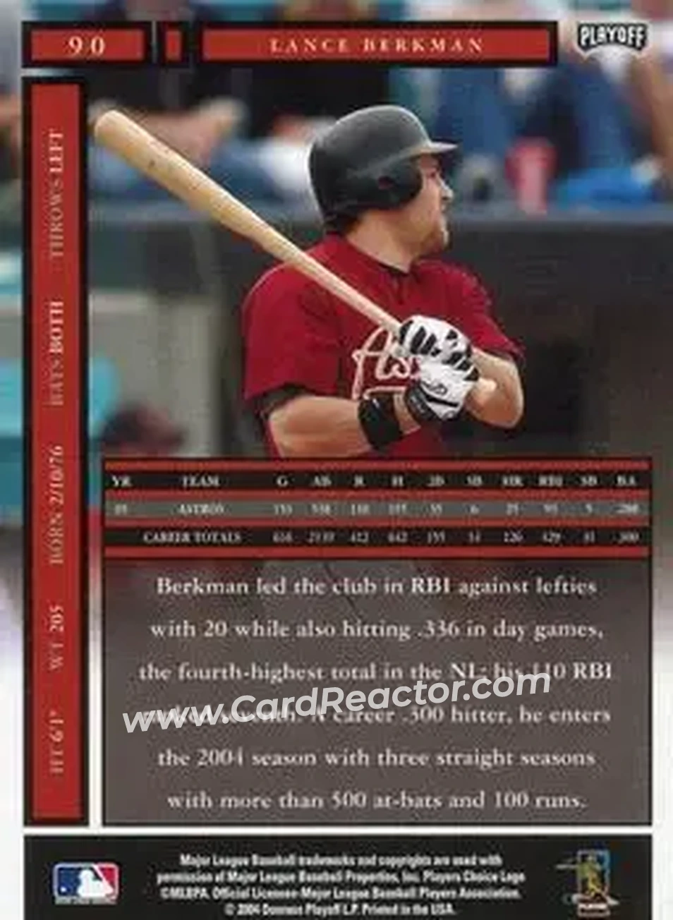 2004 Playoff Honors #90 - Lance Berkman - Houston Astros - Back