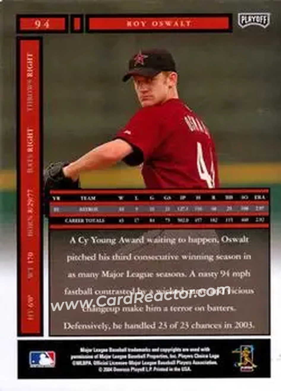 2004 Playoff Honors #94 - Roy Oswalt - Houston Astros - Back