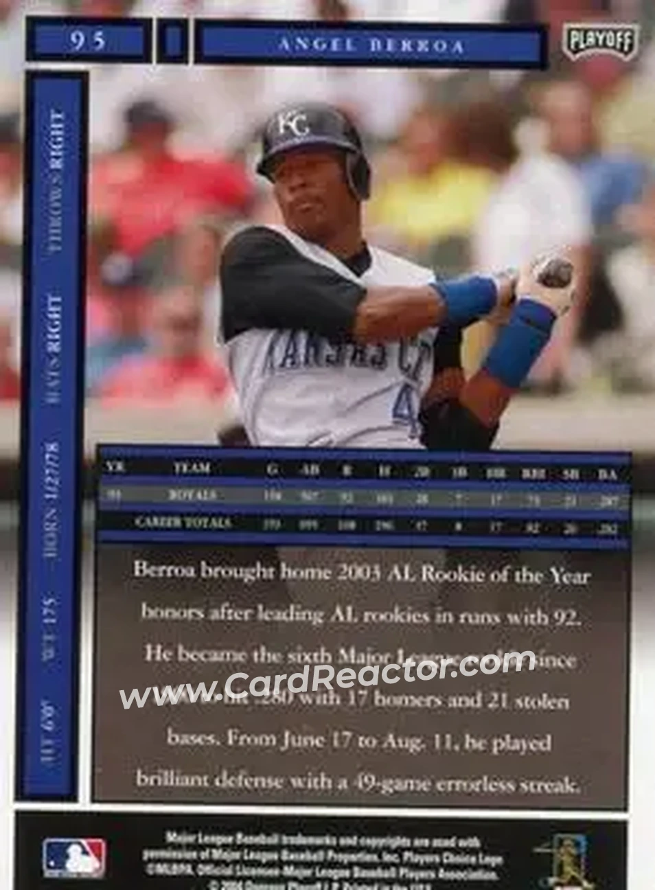 2004 Playoff Honors #95 - Angel Berroa - Kansas City Royals - Back