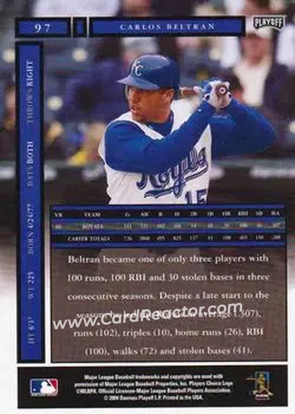 2004 Playoff Honors #97 - Carlos Beltran - Kansas City Royals - Back