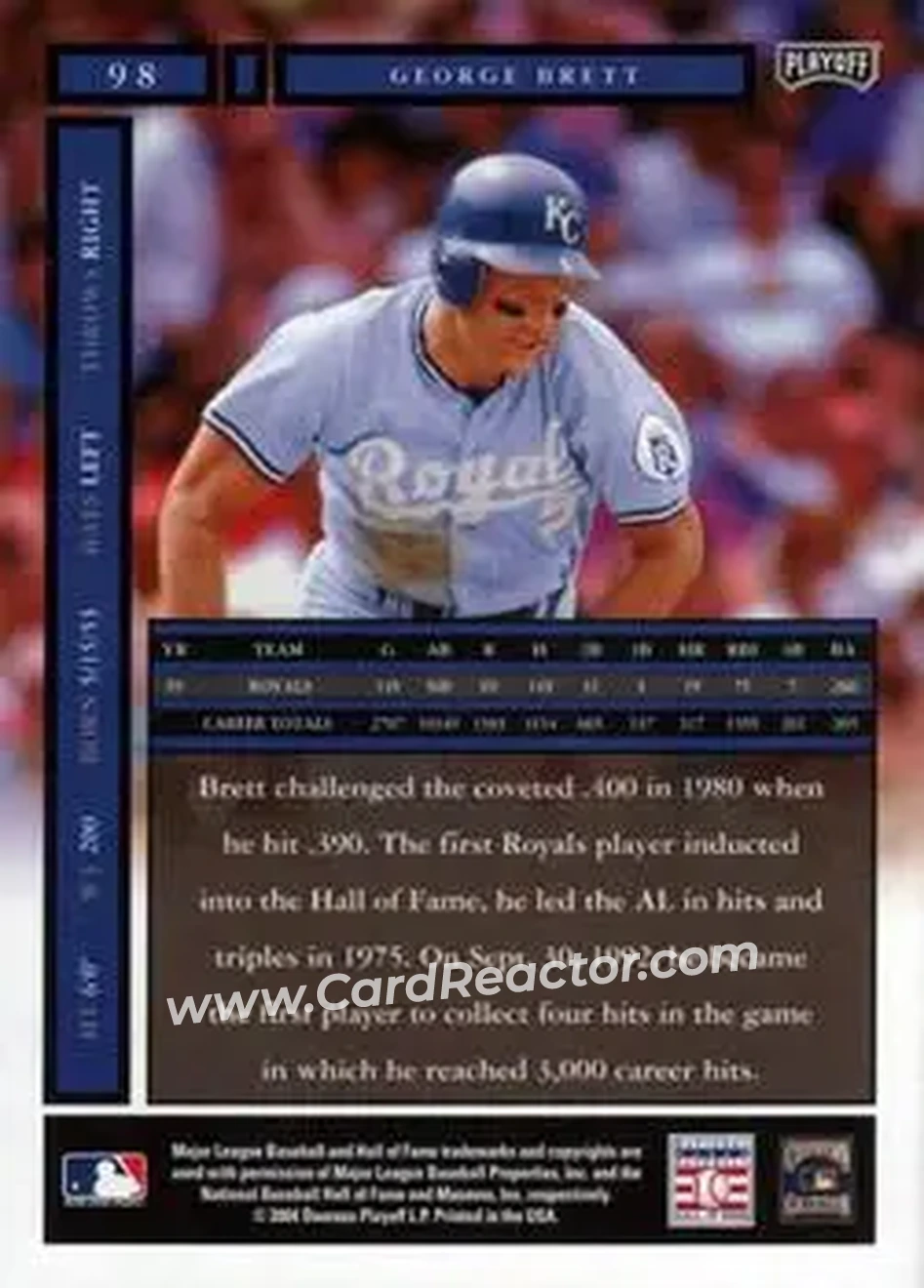 2004 Playoff Honors #98 - George Brett - Kansas City Royals - Back
