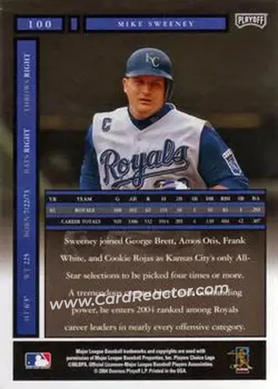 2004 Playoff Honors #100 - Mike Sweeney - Kansas City Royals - Back