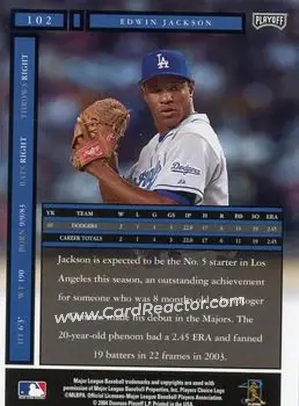 2004 Playoff Honors #102 - Edwin Jackson - Los Angeles Dodgers - Back