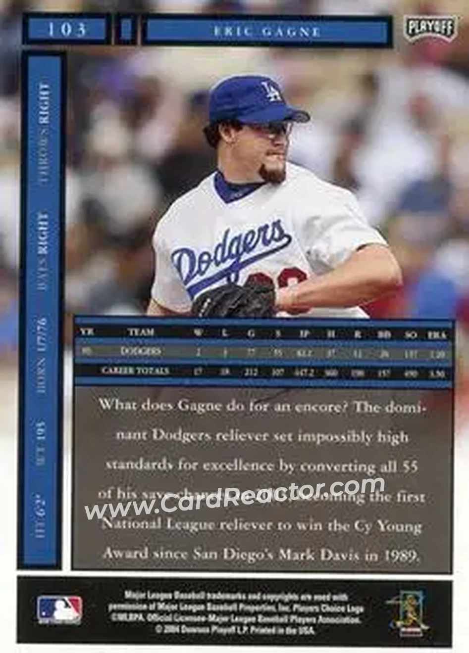 2004 Playoff Honors #103 - Eric Gagne - Los Angeles Dodgers - Back
