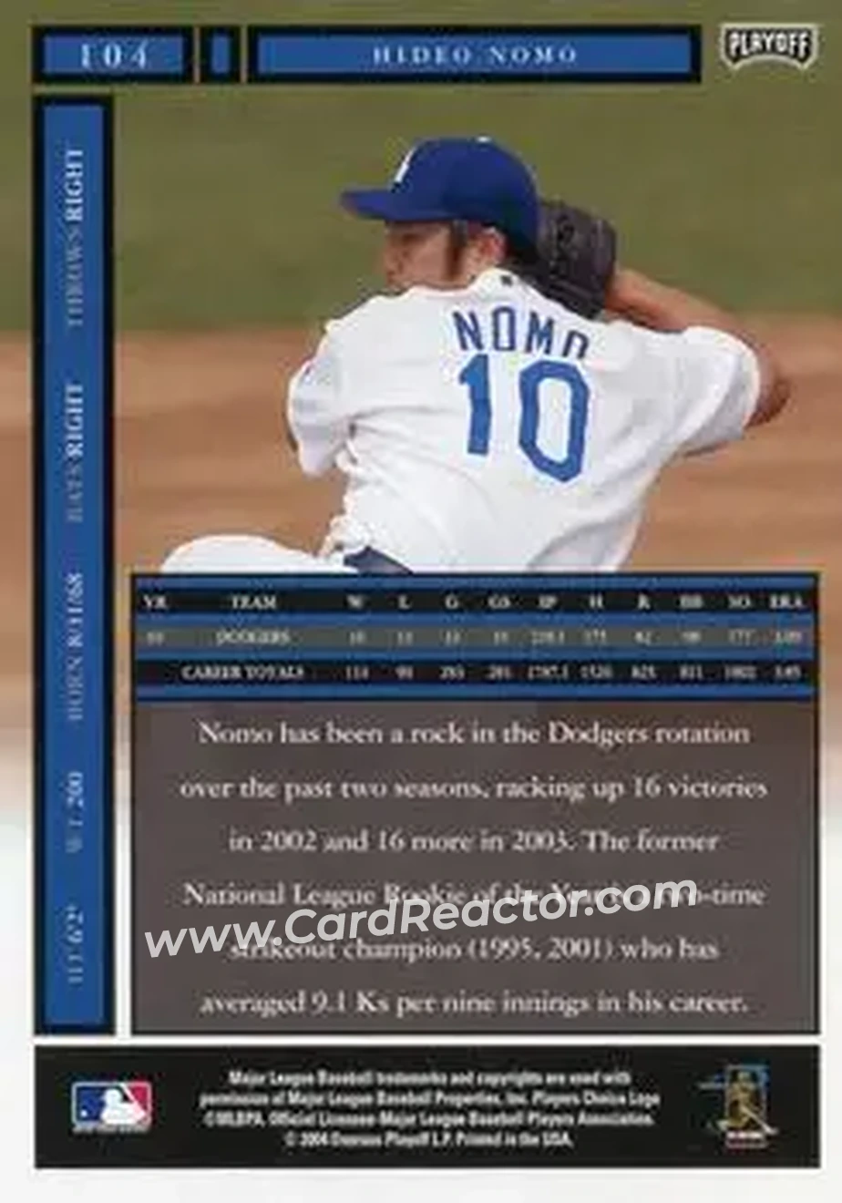 2004 Playoff Honors #104 - Hideo Nomo - Los Angeles Dodgers - Back