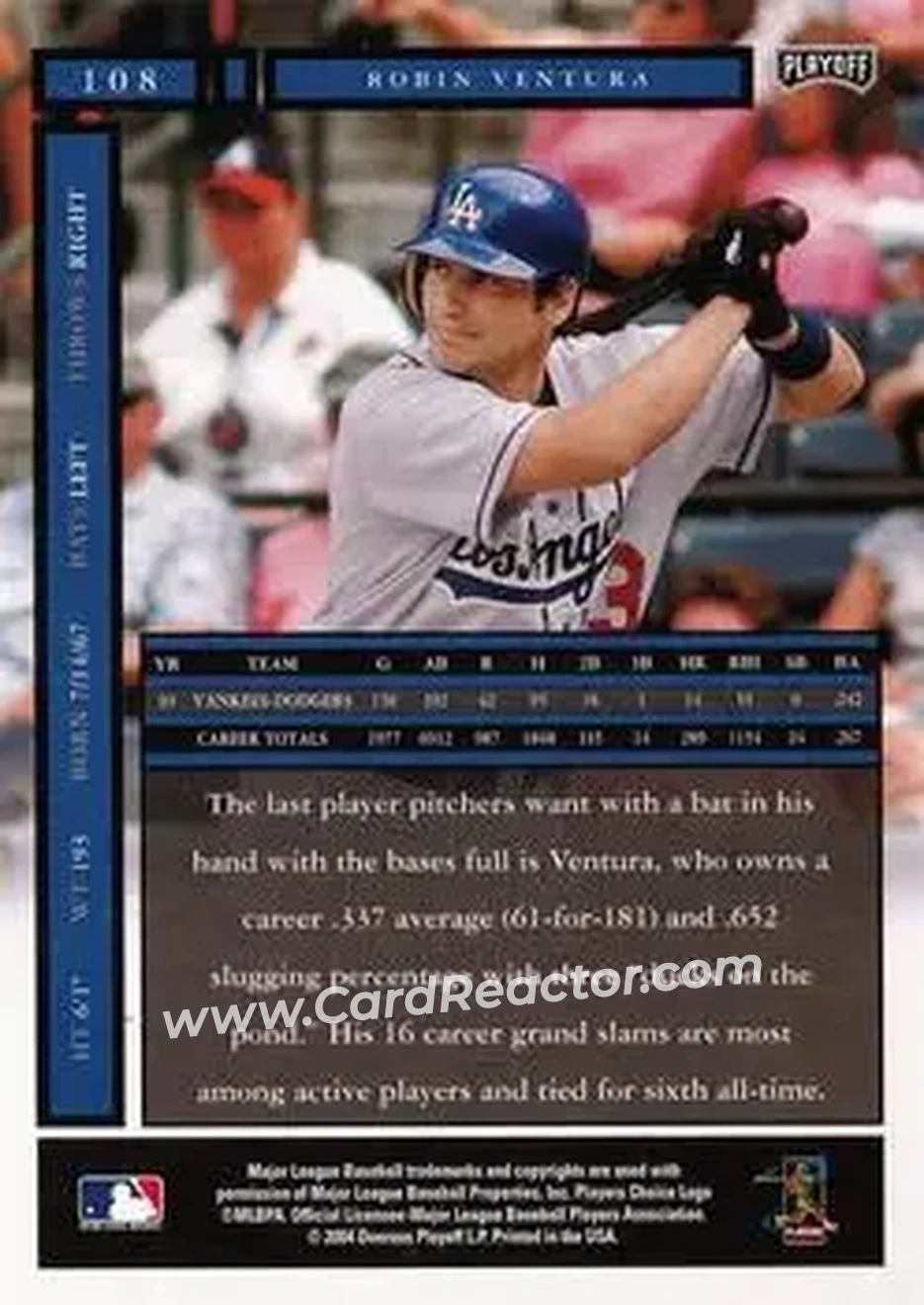 2004 Playoff Honors #108 - Robin Ventura - Los Angeles Dodgers - Back
