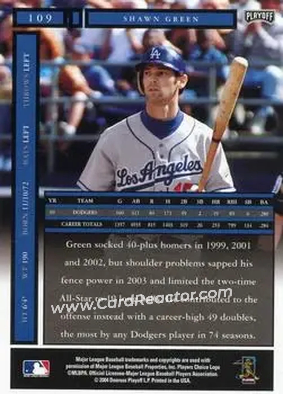 2004 Playoff Honors #109 - Shawn Green - Los Angeles Dodgers - Back