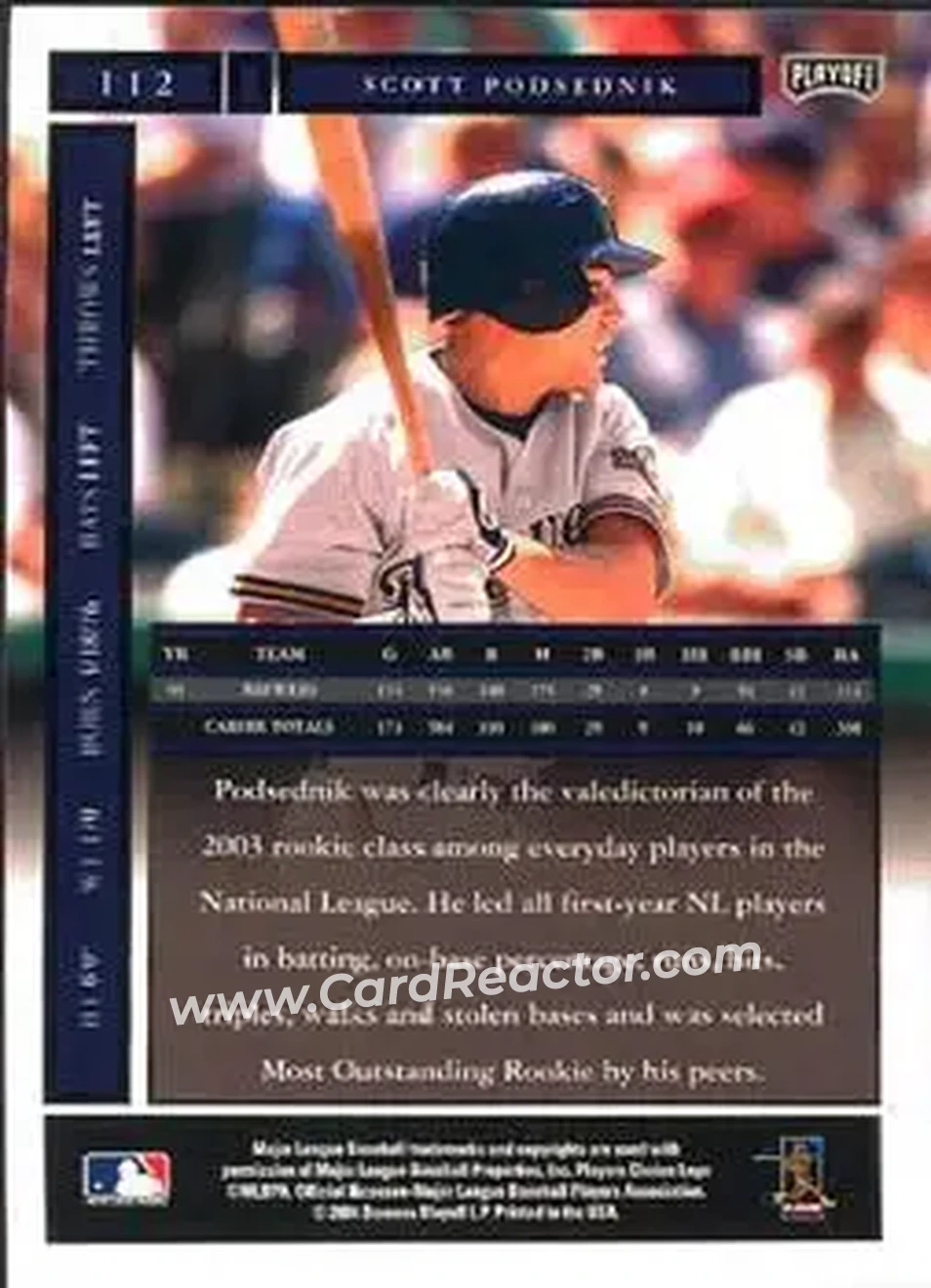 2004 Playoff Honors #112 - Scott Podsednik - Milwaukee Brewers - Back