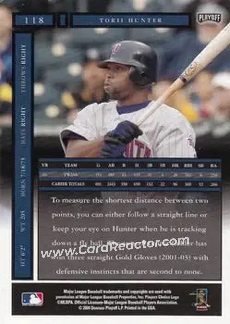 2004 Playoff Honors #118 - Torii Hunter - Minnesota Twins - Back