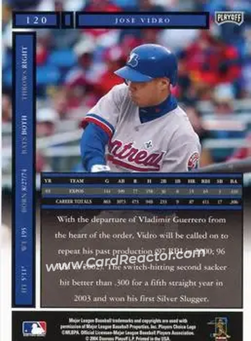 2004 Playoff Honors #120 - Jose Vidro - Montreal Expos - Back