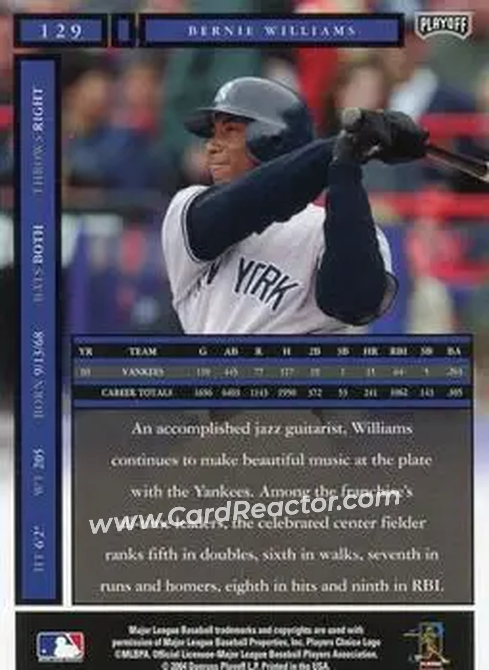 2004 Playoff Honors #129 - Bernie Williams - New York Yankees - Back