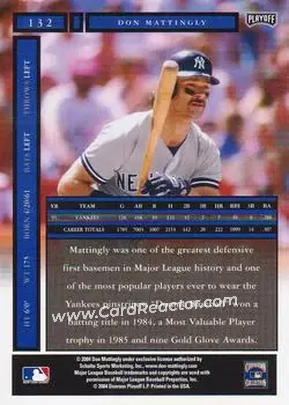 2004 Playoff Honors #132 - Don Mattingly - New York Yankees - Back