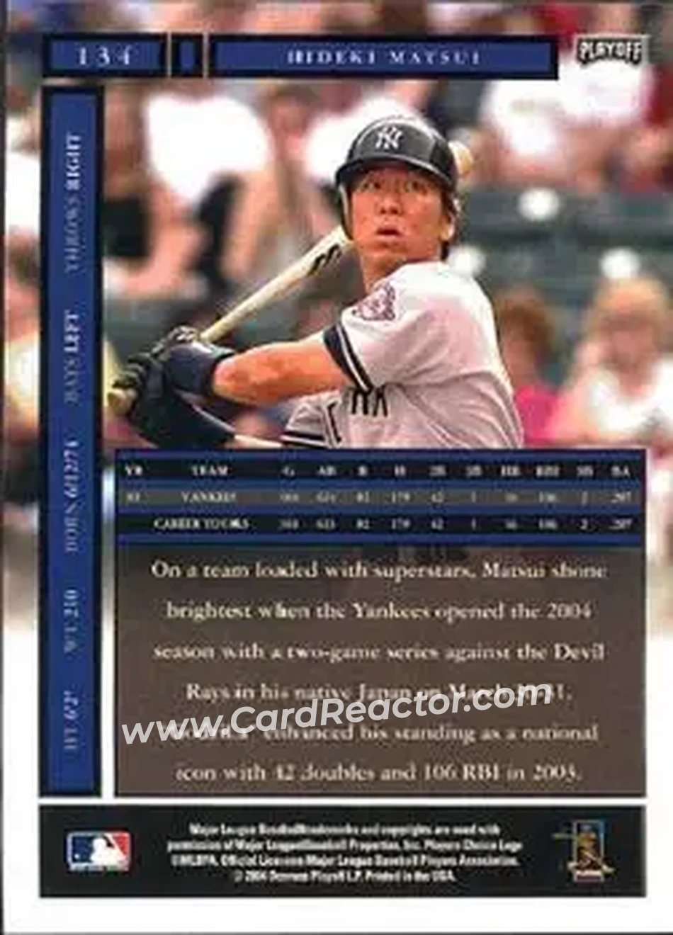 2004 Playoff Honors #134 - Hideki Matsui - New York Yankees - Back