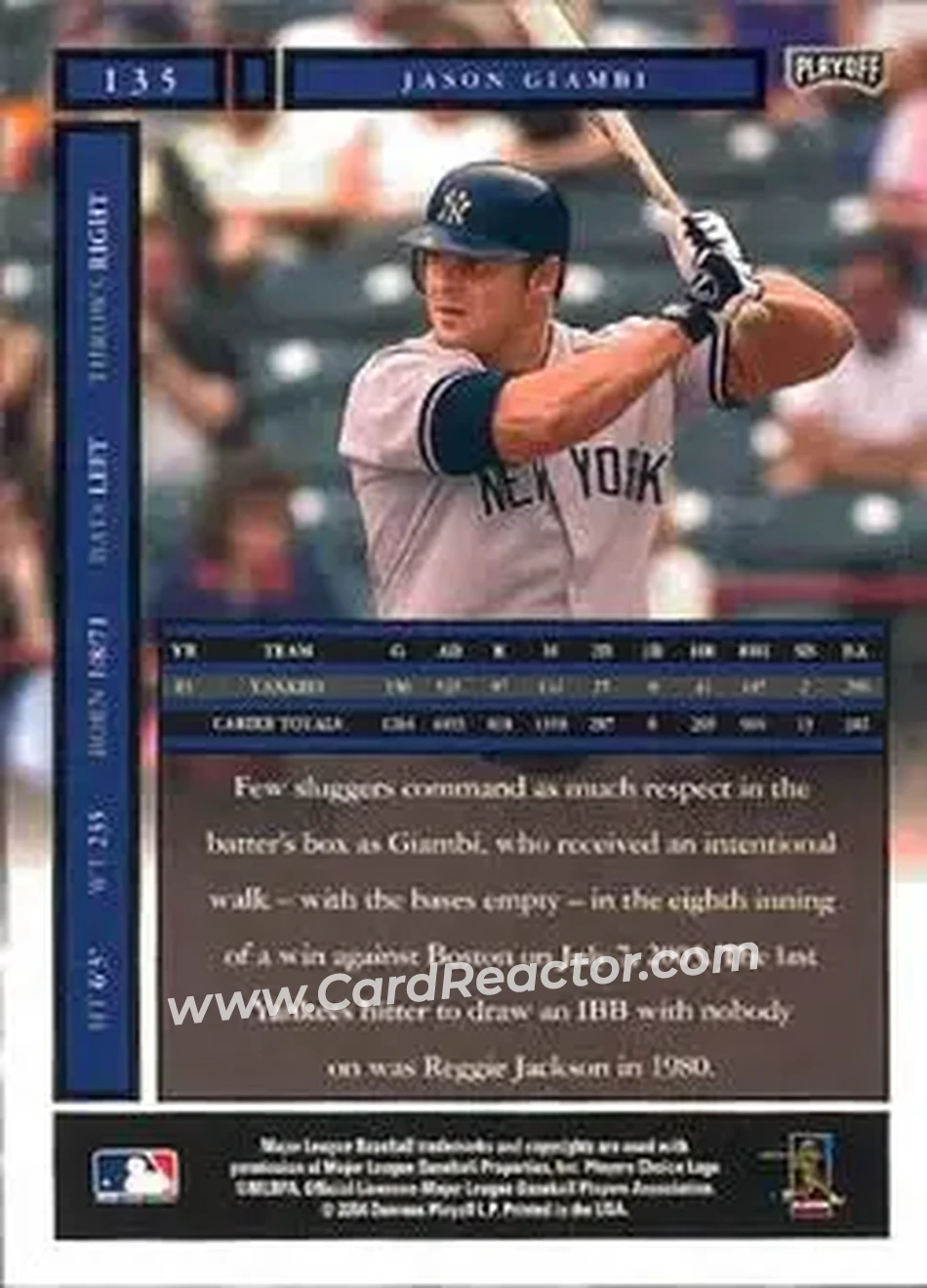 2004 Playoff Honors #135 - Jason Giambi - New York Yankees - Back