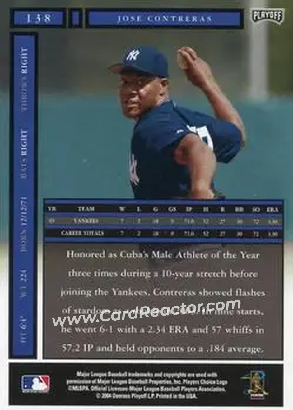 2004 Playoff Honors #138 - Jose Contreras - New York Yankees - Back