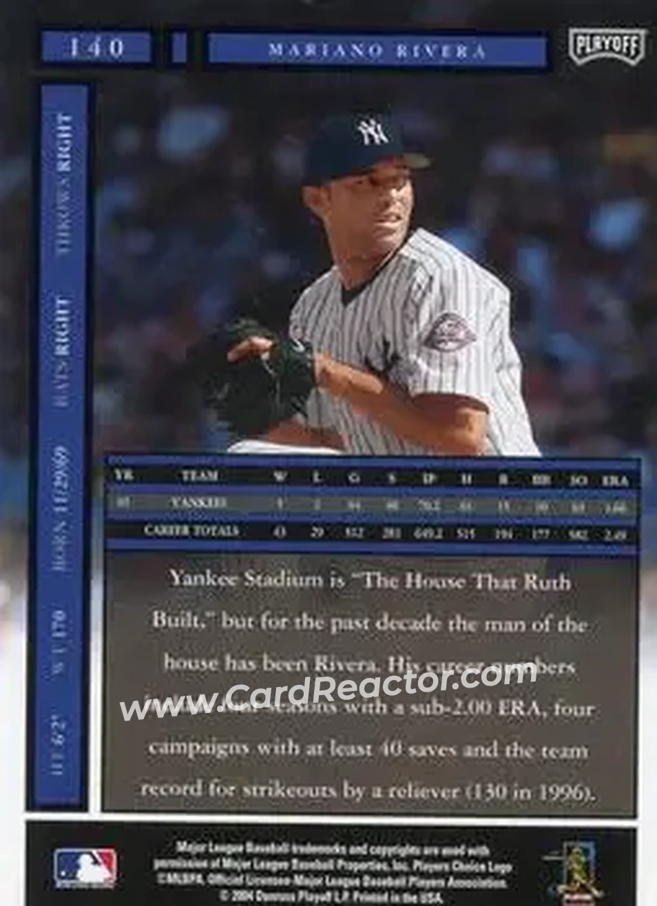 2004 Playoff Honors #140 - Mariano Rivera - New York Yankees - Back 2004 Playoff Honors #140 - Mariano Rivera - New York Yankees - Back