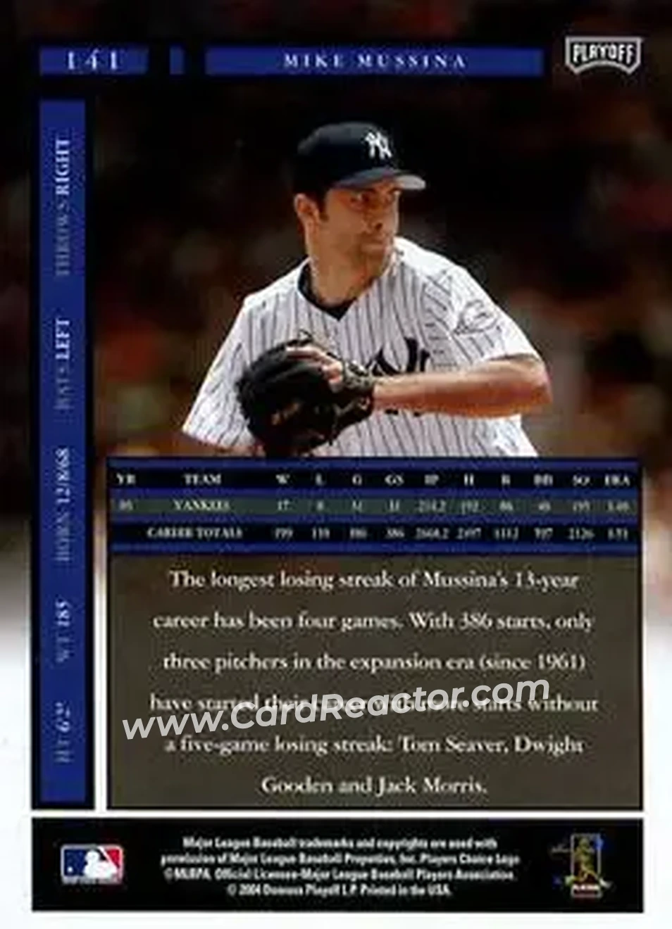 2004 Playoff Honors #141 - Mike Mussina - New York Yankees - Back