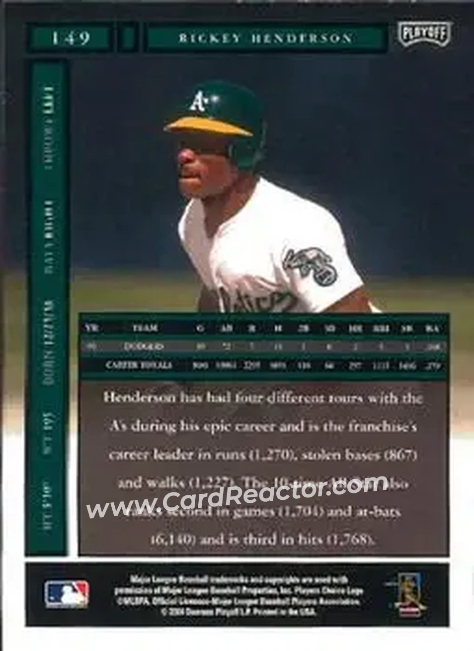 2004 Playoff Honors #149 - Rickey Henderson - Oakland Athletics - Back 2004 Playoff Honors #149 - Rickey Henderson - Oakland Athletics - Back