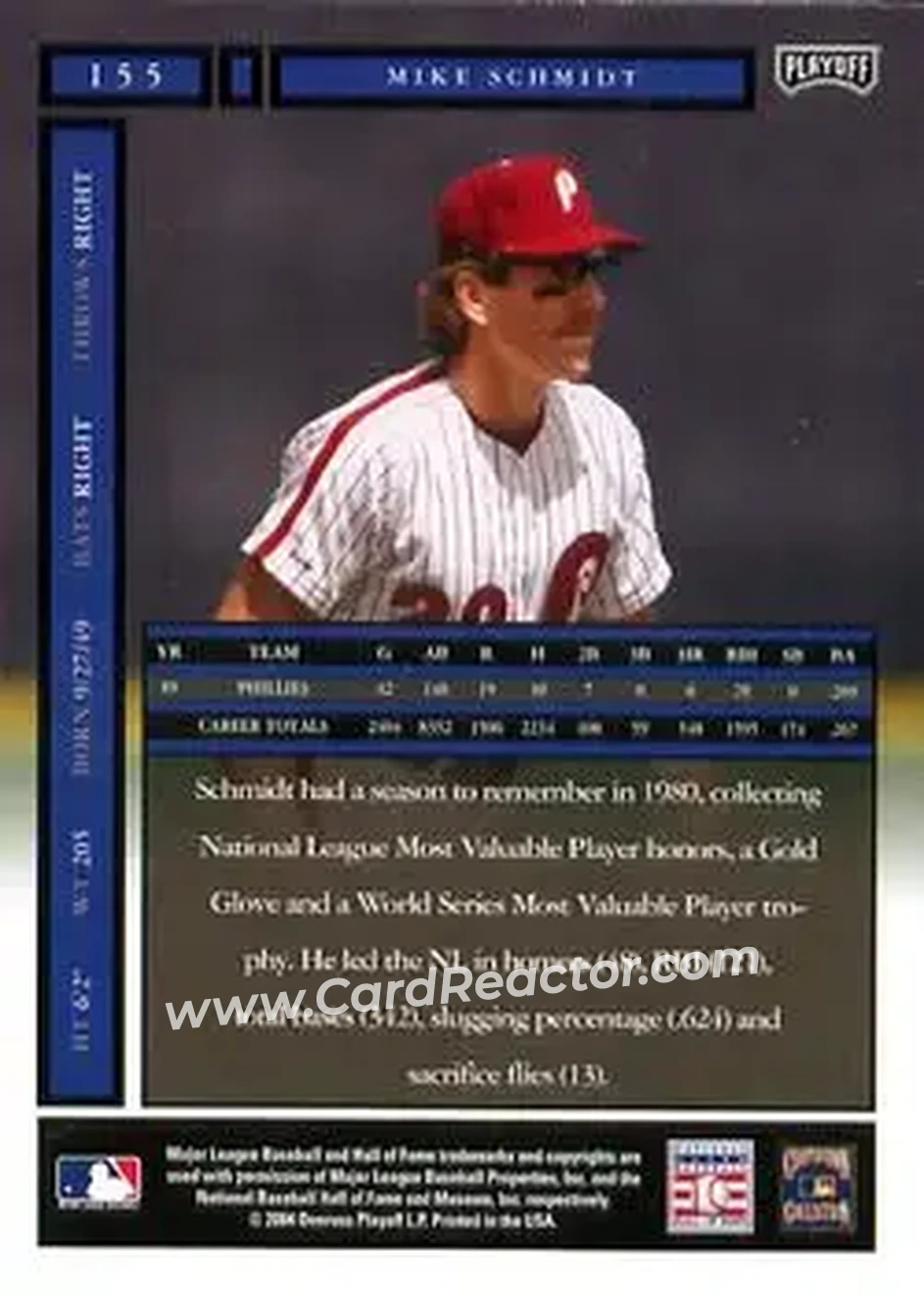2004 Playoff Honors #155 - Mike Schmidt - Philadelphia Phillies - Back