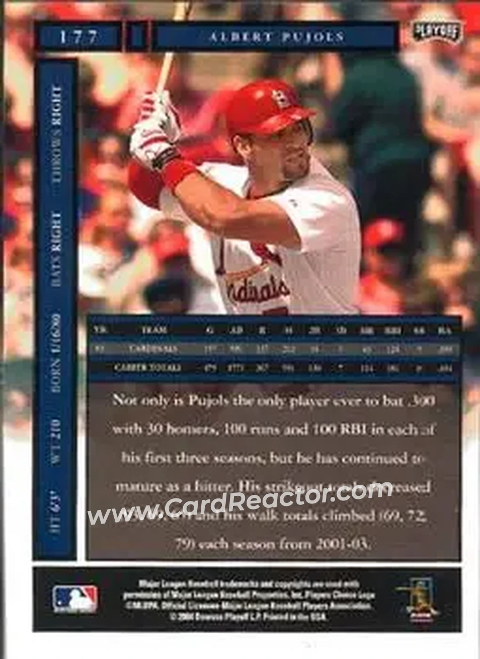 2004 Playoff Honors #177 - Albert Pujols - St. Louis Cardinals - Back 2004 Playoff Honors #177 - Albert Pujols - St. Louis Cardinals - Back