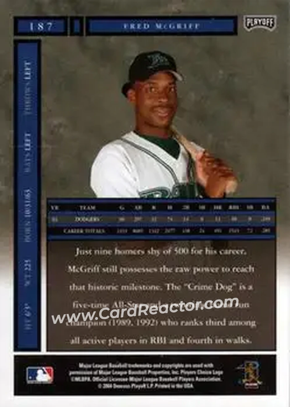 2004 Playoff Honors #187 - Fred McGriff - Tampa Bay Devil Rays - Back