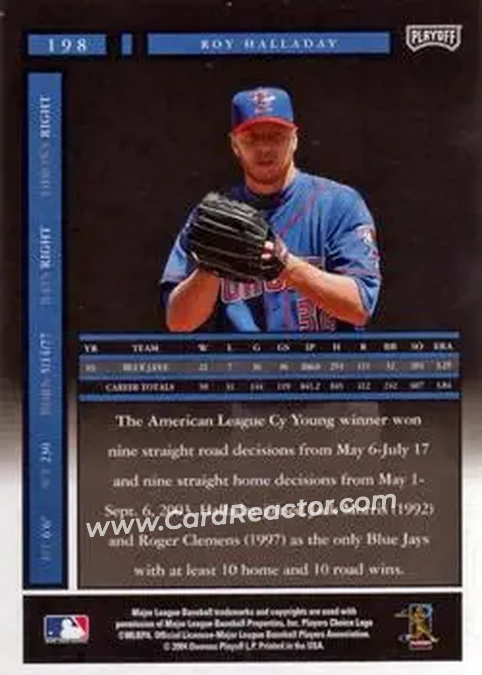 2004 Playoff Honors #198 - Roy Halladay - Toronto Blue Jays - Back