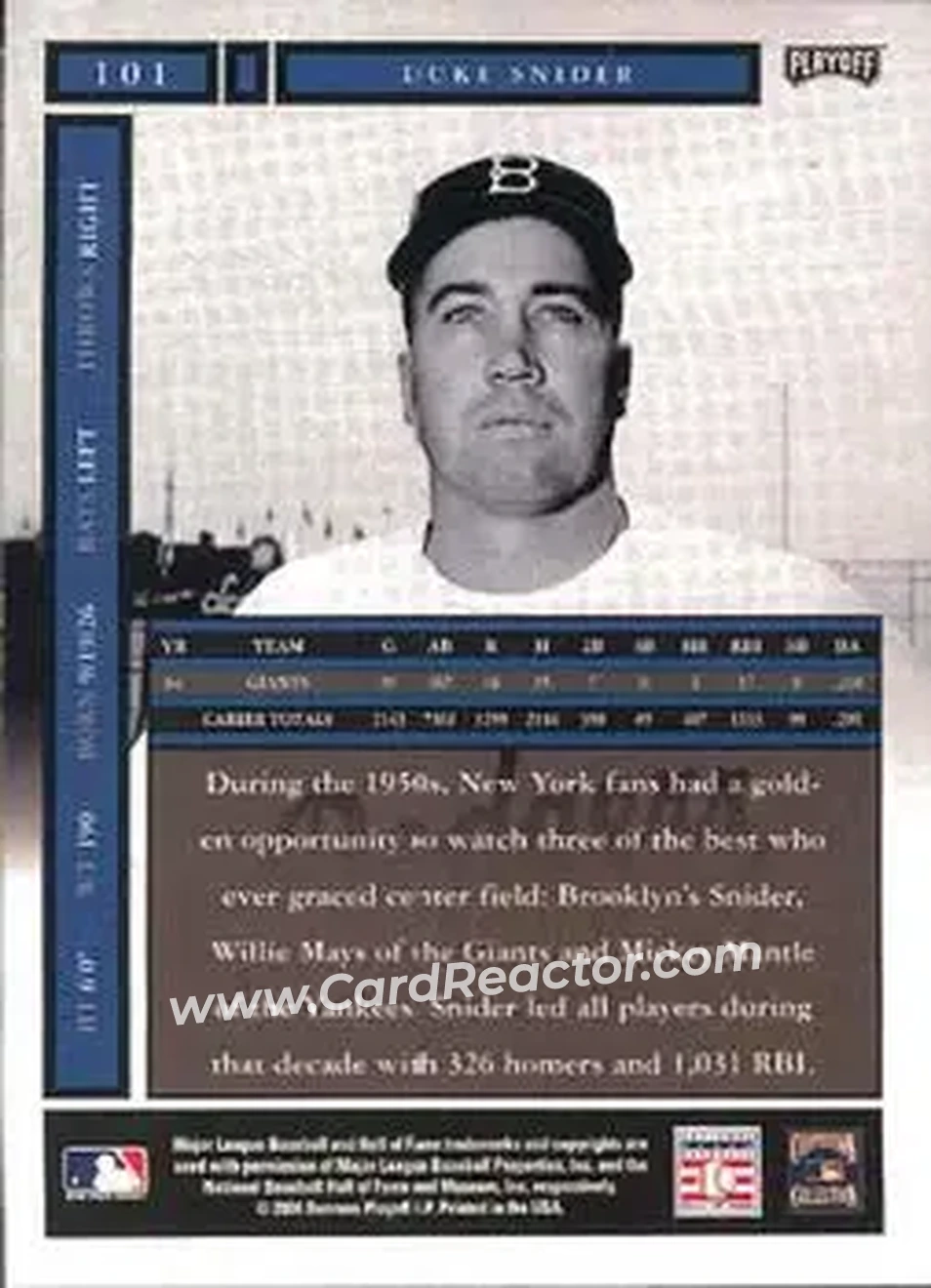2004 Playoff Honors #101 - Edwin "Duke" Snider - Brooklyn Dodgers - Back